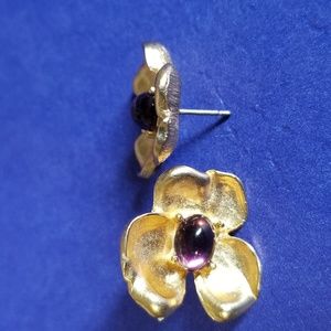 Vintage Bergere Gold Tone Pierced Earrings